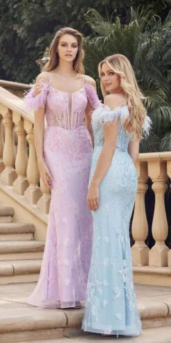 Juliet 288 Long Off The Shoulder Feather Strap Fitted Glitter Print Gown(Juliet 288 Long Off The Shoulder Feather Strap Fitted Glitter Print Gown) -Dress Promotion Store 288 DOUBLUE 8