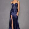Juliet JT2905K Long Fitted Satin Prom Gown Side Sash(Juliet Jt2905k Long Fitted Satin Prom Gown Side Sash) -Dress Promotion Store 2905KNAVYBLUE 2