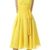 CLEARANCE - Halter Strap Yellow Chiffon Knee Length Dress With Bow (Size Small)(Clearance Halter Strap Yellow Chiffon Knee Length Dress With Bow)