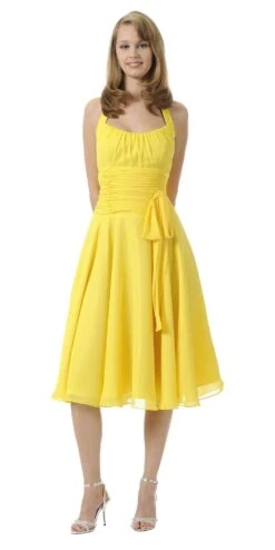 CLEARANCE - Halter Strap Yellow Chiffon Knee Length Dress With Bow (Size Small)(Clearance Halter Strap Yellow Chiffon Knee Length Dress With Bow)