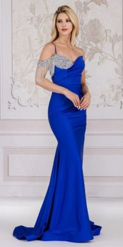 Amelia Couture 3017 Floor Length Cold Shoulder Side Slit Lycra Gown(Amelia Couture 3017 Floor Length Cold Shoulder Side Slit Lycra Gown) -Dress Promotion Store 3017 ROYAL SIDE