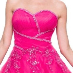CLEARANCE - Juliet 301 Poofy Quinceanera Tulle Dress A-Line Strapless Beading(Poofy Fuchsia Quinceanera Tulle Dress A Line Strapless Beading) -Dress Promotion Store 301ju fuchsia zoom