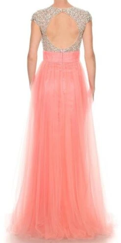 J&J Fashion 3021 Plunging Neck Long Prom Dress Cut-Out Back(Pink Plunging Neck Long Prom Dress Cut Out Back) -Dress Promotion Store 3021 jj fashion pink back