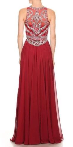 J&J Fashion 3026 Beaded Long Prom Dress Sleeveless(Wine Beaded Long Prom Dress Sleeveless) -Dress Promotion Store 3026 jj fashion wine back