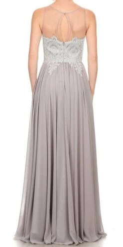J&J Fashion 3027 Illusion Keyhole Back Long Prom Dress With Appliques(Illusion Keyhole Back Long Prom Dress With Appliques Silver) -Dress Promotion Store 3027 jj fashion silver back
