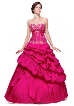 CLEARANCE - Juliet 302 Poofy Taffeta A-Line Strapless Embroidered Bodice Quinceanera Dress(Poofy Taffeta Red Quinceanera Dress A Line Strapless Embroidery) -Dress Promotion Store 302ju fuchsia
