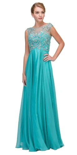 Eureka 3042 Long A-Line Chiffon Dress Empire Waist Sleeveless(Long A Line Mint Chiffon Dress Empire Waist Sleeveless)