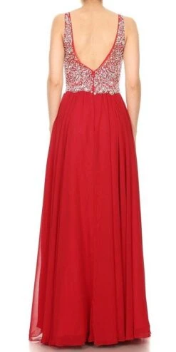 J&J Fashion 3049 V-Neck Embellished Long Prom Dress(V Neck Embellished Long Prom Dress Navy Blue) -Dress Promotion Store 3049 1 jj fashion red back