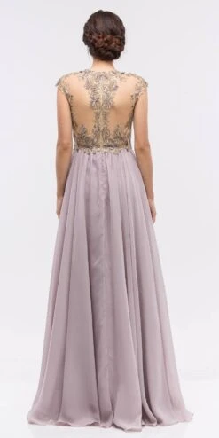 Eureka 3052 Stunning Cap Sleeve Chiffon Long Dress A-Line(Stunning Cap Sleeve Chiffon Long Dress Navy Blue A Line) -Dress Promotion Store 3052 eureka dress victorian lilac back