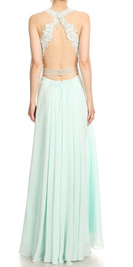 J&J Fashion 3068 Cut-Out Back A-Line Long Prom Dress(Cut Out Back A Line Long Prom Dress Aqua) 4 J&J Fashion 3068 Cut-Out Back A-Line Long Prom Dress(Cut Out Back A Line Long Prom Dress Aqua) - Image 2