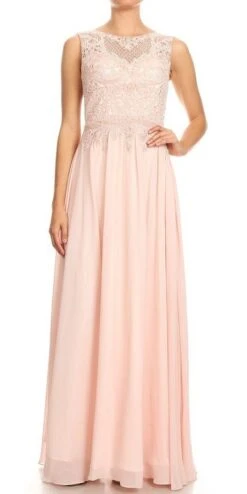 J&J Fashion 3071 Appliqued Bodice Long Formal Dress Sleeveless(Blush Appliqued Bodice Long Formal Dress Sleeveless)
