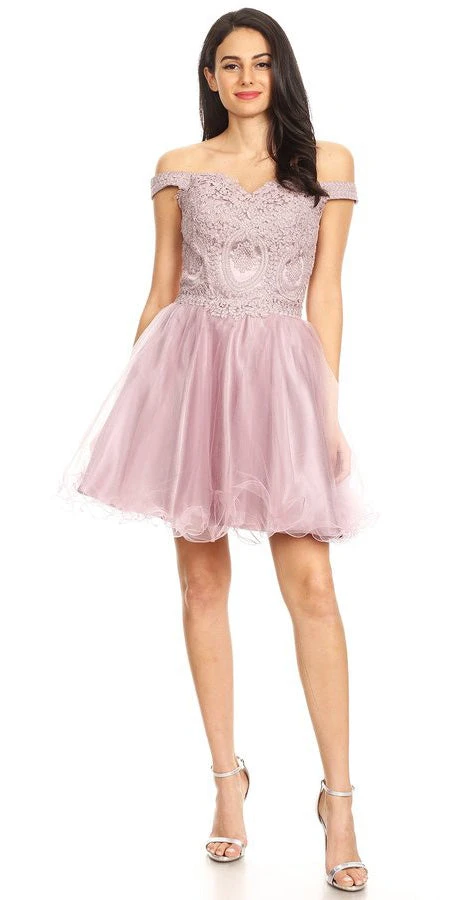J&J Fashion 3074 Short Off The Shoulder Dress Lace Bodice Organza Skirt Corset(Short Off The Shoulder Mauve Dress Lace Bodice Organza Skirt Corset) 3 J&J Fashion 3074 Short Off The Shoulder Dress Lace Bodice Organza Skirt Corset(Short Off The Shoulder Mauve Dress Lace Bodice Organza Skirt Corset)