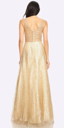 J&J Fashion 3075 Long Metallic Mesh Glitter Dress Floor Length(Long Metallic Mesh Glitter Champagne Dress Floor Length) 8 J&J Fashion 3075 Long Metallic Mesh Glitter Dress Floor Length(Long Metallic Mesh Glitter Champagne Dress Floor Length) -Dress Promotion Store 3075 jj fashion gold back