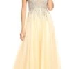 J&J Fashion 3078 Embellished V-Neck Long Prom Dress(Embellished V Neck Long Prom Dress Champagne)