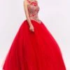 Eureka 3088 Quinceanera Dress Applique Cut-Out Back(Red Quinceanera Dress With Golden Applique Cut Out Back Sleeveless)