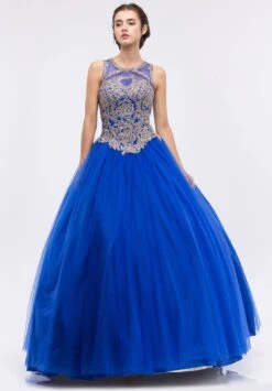 Eureka 3088 Quinceanera Dress Applique Cut-Out Back(Red Quinceanera Dress With Golden Applique Cut Out Back Sleeveless) -Dress Promotion Store 3088 eureka royal blue dress