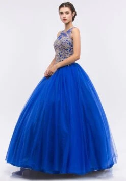 Eureka 3088 Quinceanera Dress Applique Cut-Out Back(Red Quinceanera Dress With Golden Applique Cut Out Back Sleeveless) -Dress Promotion Store 3088 eureka royal blue dress side
