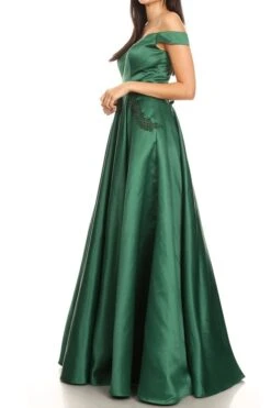J&J Fashion 3089 Off-Shoulder Long Prom Dress With Pockets(Hunter Green Off Shoulder Long Prom Dress With Pockets) -Dress Promotion Store 3089 jj fashion hunter green side