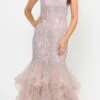J&J Fashion 3090 Tiered Appliqued Long Prom Dress(Tiered Mauve Appliqued Long Prom Dress)