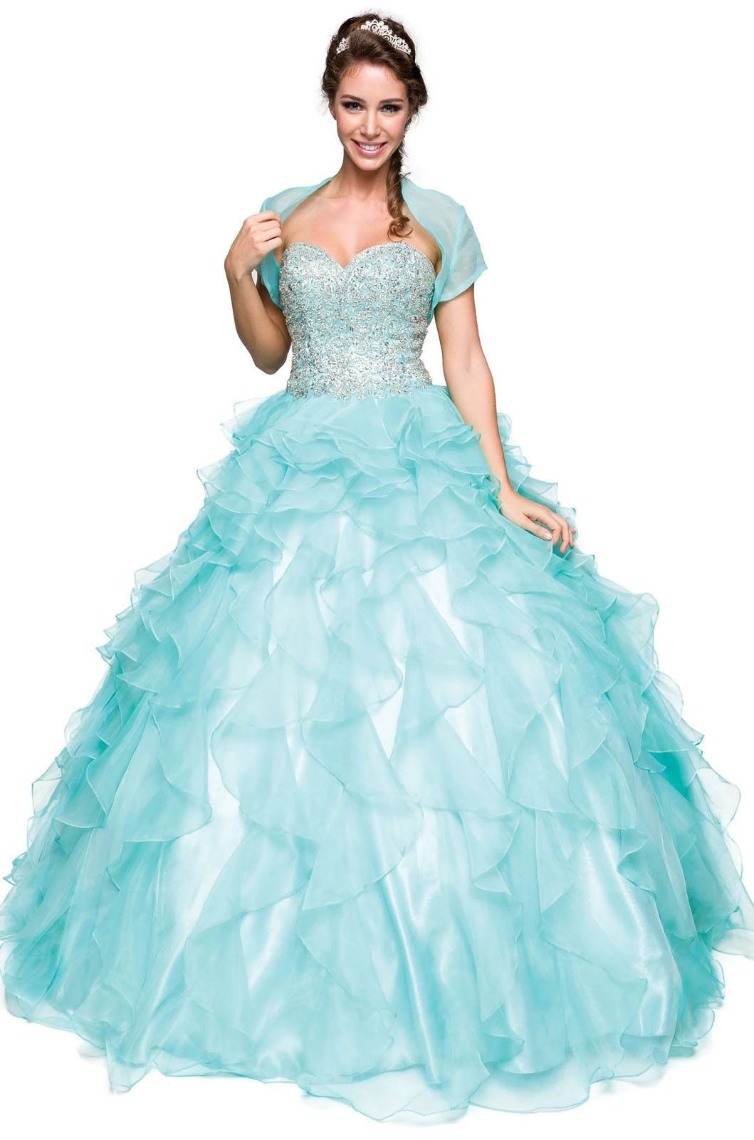 Juliet 322 Corset Bodice Strapless Ruffled Tiered Puffy Gown(Corset Bodice Strapless Ruffled Tiered Jade Puffy Gown) 7 Juliet 322 Corset Bodice Strapless Ruffled Tiered Puffy Gown(Corset Bodice Strapless Ruffled Tiered Jade Puffy Gown) - Image 5