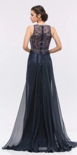 Eureka 3335 Illusion Sequins Gown Sleeveless With Sheer Train(Illusion Sequins Prom Gown Sleeveless With Sheer Train Gold) -Dress Promotion Store 3335 eureka navy dress back eab7d4d8 326f 40a1 ad73 13afc74f2488