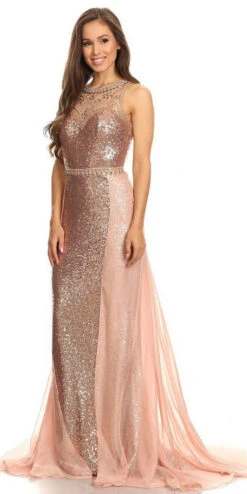 Eureka 3335 Illusion Sequins Gown Sleeveless With Sheer Train(Illusion Sequins Prom Gown Sleeveless With Sheer Train Gold) -Dress Promotion Store 3335 eureka rose gold dress side 5a0eed78 8dce 478a b4c8 2f99393351b3