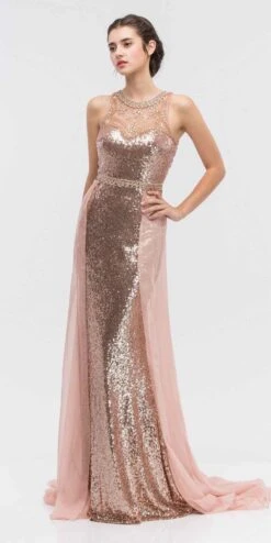 Eureka 3335 Illusion Sequins Gown Sleeveless With Sheer Train(Illusion Sequins Prom Gown Sleeveless With Sheer Train Gold) -Dress Promotion Store 3335 eureka rose gold dress2 be8c8131 e774 4cd9 989d 4369afe37a45