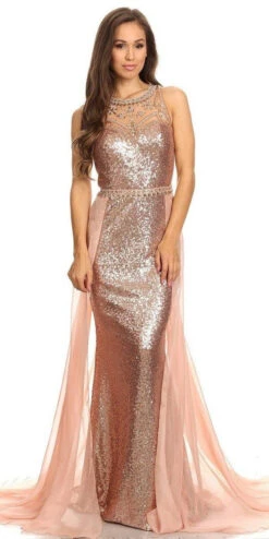 Eureka 3335 Illusion Sequins Gown Sleeveless With Sheer Train(Illusion Sequins Prom Gown Sleeveless With Sheer Train Gold) -Dress Promotion Store 3335 eureka rose gold dress3 b3d098d5 e75c 4f8d 87ba 39e80f649b22