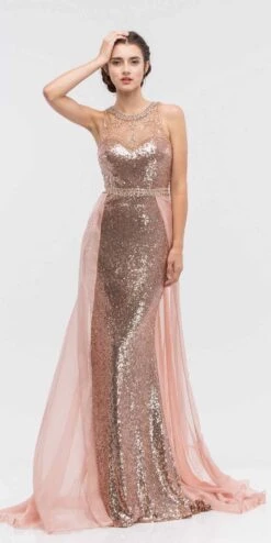 Eureka 3335 Illusion Sequins Gown Sleeveless With Sheer Train(Illusion Sequins Prom Gown Sleeveless With Sheer Train Gold) -Dress Promotion Store 3335 eureka rose gold dress 0fec3286 6803 4ba3 a966 45183bba453b