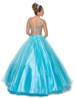 Juliet 338 Quinceanera Dress 2-Piece Bateau Neckline Cap Sleeve(Juliet 338 Quinceanera Dress Light Pink 2 Piece Bateau Neckline Cap Sleeve) -Dress Promotion Store 338 juliet turquoise back full