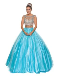 Juliet 338 Quinceanera Dress 2-Piece Bateau Neckline Cap Sleeve(Juliet 338 Quinceanera Dress Light Pink 2 Piece Bateau Neckline Cap Sleeve) -Dress Promotion Store 338 juliet turquoise full