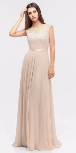 CLEARANCE - Eureka 3611 Lace Illusion Bodice Bateau Neck A-line Long Dress (Size L)(Clearance Eureka 3611 Lace Illusion Bodice Bateau Neck A Line Long Dress L 3xl)