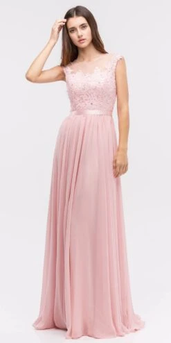 CLEARANCE - Eureka 3611 Lace Illusion Bodice Bateau Neck A-line Long Dress (Size L)(Clearance Eureka 3611 Lace Illusion Bodice Bateau Neck A Line Long Dress L 3xl) -Dress Promotion Store 3611 eureka dusty pink dress 341aa064 e06d 45a4 929d 714ab95f006c