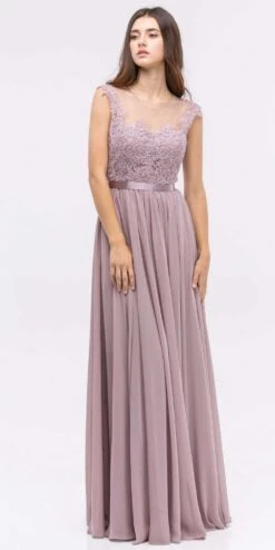 CLEARANCE - Eureka 3611 Lace Illusion Bodice Bateau Neck A-line Long Dress (Size L)(Clearance Eureka 3611 Lace Illusion Bodice Bateau Neck A Line Long Dress L 3xl) -Dress Promotion Store 3611 eureka mocha dress de5ebe63 b6e0 4e3c 8728 f9ca71754878