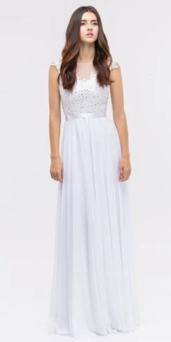 CLEARANCE - Eureka 3611 Lace Illusion Bodice Bateau Neck A-line Long Dress (Size L)(Clearance Eureka 3611 Lace Illusion Bodice Bateau Neck A Line Long Dress L 3xl) -Dress Promotion Store 3611 eureka white dress 1704e532 941c 4b18 ad7c 63500bad8b1e