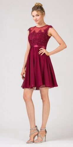 Eureka 3633 Appliqued Bodice A-Line Dress Knee-Length(Appliqued Bodice Wedding Guest A Line Dress Knee Length Mocha) -Dress Promotion Store 3633 eureka fashion burgundy d26eb581 13cf 4a4e af9a 4db59c9cea2e