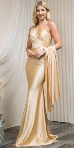 Amelia Couture 387 Long One Shoulder Fitted Fit And Flare Lycra Gown Sash(Amelia Couture 387 Long One Shoulder Fitted Fit And Flare Lycra Gown Sash) -Dress Promotion Store 387CHAMPAGNE 1 2041ea7f 6c26 46ee 9433 74121472a847