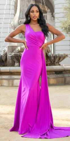 Amelia Couture 387 Long One Shoulder Fitted Fit And Flare Lycra Gown Sash(Amelia Couture 387 Long One Shoulder Fitted Fit And Flare Lycra Gown Sash) -Dress Promotion Store 387MAGENTA fb78a583 fb94 4bbe 8b68 847f6f651607