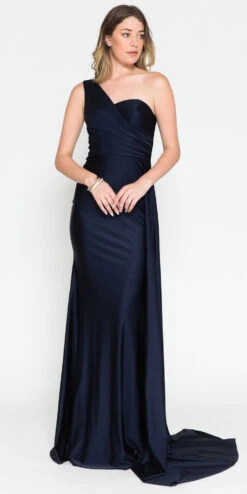 Amelia Couture 387 Long One Shoulder Fitted Fit And Flare Lycra Gown Sash(Amelia Couture 387 Long One Shoulder Fitted Fit And Flare Lycra Gown Sash) -Dress Promotion Store 387NAVY 4c93fa98 5d3a 4672 b9d4 e6dac2156ab4