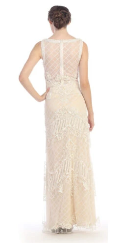 Eureka 3915 Satin And Corded Lattice Lace Long Column Dress(Ivory Champagne Satin And Corded Lace Long Column Dress Formal) 9 Eureka 3915 Satin And Corded Lattice Lace Long Column Dress(Ivory Champagne Satin And Corded Lace Long Column Dress Formal) -Dress Promotion Store 3915 eureka ivory champagne dress back