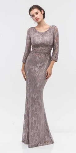 Eureka 3935 Lace Beaded Long Dress Mid Length Sleeve(Navy Blue Lace Beaded Long Formal Dress With Three Quarter Sleeves) 8 Eureka 3935 Lace Beaded Long Dress Mid Length Sleeve(Navy Blue Lace Beaded Long Formal Dress With Three Quarter Sleeves) -Dress Promotion Store 3935 eureka victorian lilac dress