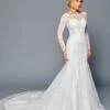Deklaire Bridal 450 Court Train Trumpet Wedding Gown Long Sleeves(Deklaire Bridal 450 Long Length Sleeve A Line Wedding Gown Beaded Lace)