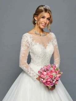 DeKlaire Bridal 454 Boat Neckline Long Sleeve Wedding Gown(Deklaire Bridal 454 Boat Neckline Long Sleeve Wedding Gown) -Dress Promotion Store 454 3