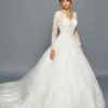 DeKlaire Bridal 457 Scalloped V-Neckline Long Sleeve Wedding Gown(Deklaire Bridal 457 Scalloped V Neckline Long Sleeve Wedding Gown) -Dress Promotion Store 457 1