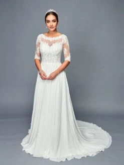 DeKlaire Bridal 468 Long Mid-Sleeve A-Line Wedding Dress(Deklaire Bridal 468 Long Mid Sleeve A Line Wedding Dress)