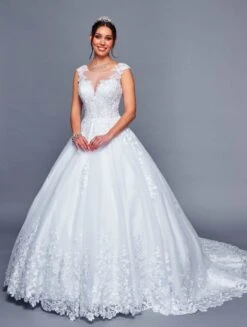 DeKlaire Bridal 474 Long A-Line Cap Sleeve Illusion Boat Neckline Wedding Gown(Deklaire Bridal 474 Long A Line Cap Sleeve Illusion Boat Neckline Wedding Gown)