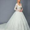 DeKlaire Bridal 476 Floor Length Long Sleeve A-Line V-Neck Wedding Ballgown(Deklaire Bridal 476 Floor Length Long Sleeve A Line V Neck Wedding Ballgown) -Dress Promotion Store 476 1