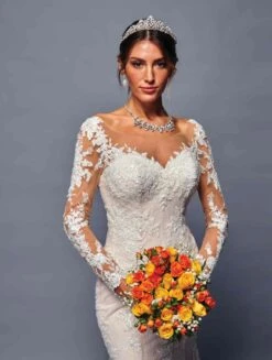 Deklaire Bridal 483 Long Sleeve Trumpet Wedding Gown(Deklaire Bridal 483 Long Sleeve Trumpet Wedding Gown) -Dress Promotion Store 483 3