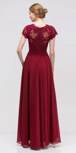 Eureka 4909 Short Sleeves Applique Bodice A-Line Long Dress(Mauve Short Sleeves Applique Bodice A Line Long Formal Dress) -Dress Promotion Store 4909 eureka burgundy back 51eebfa9 95de 4a7b bb9b e9b17cec7680