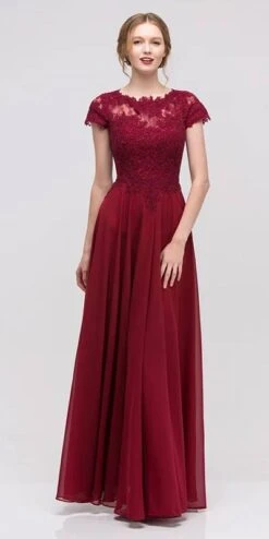 Eureka 4909 Short Sleeves Applique Bodice A-Line Long Dress(Mauve Short Sleeves Applique Bodice A Line Long Formal Dress) -Dress Promotion Store 4909 eureka burgundy a6928a03 1334 4bb1 b32f ef08d4dba1e1